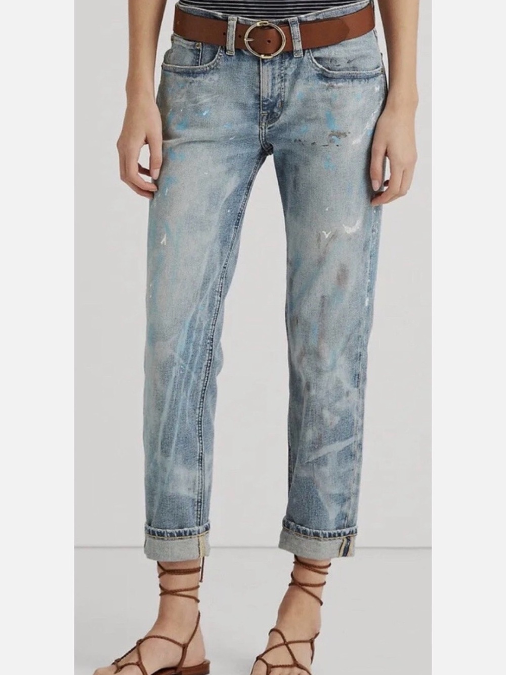 Ralph Lauren Light Blue Paint-Splatter Boyfriend Jeans